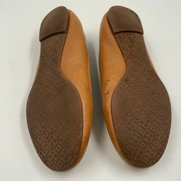 Tory Burch Tan Leather Ballet Flats with Gold Logo Medallion - Classic - Picture 8 of 9